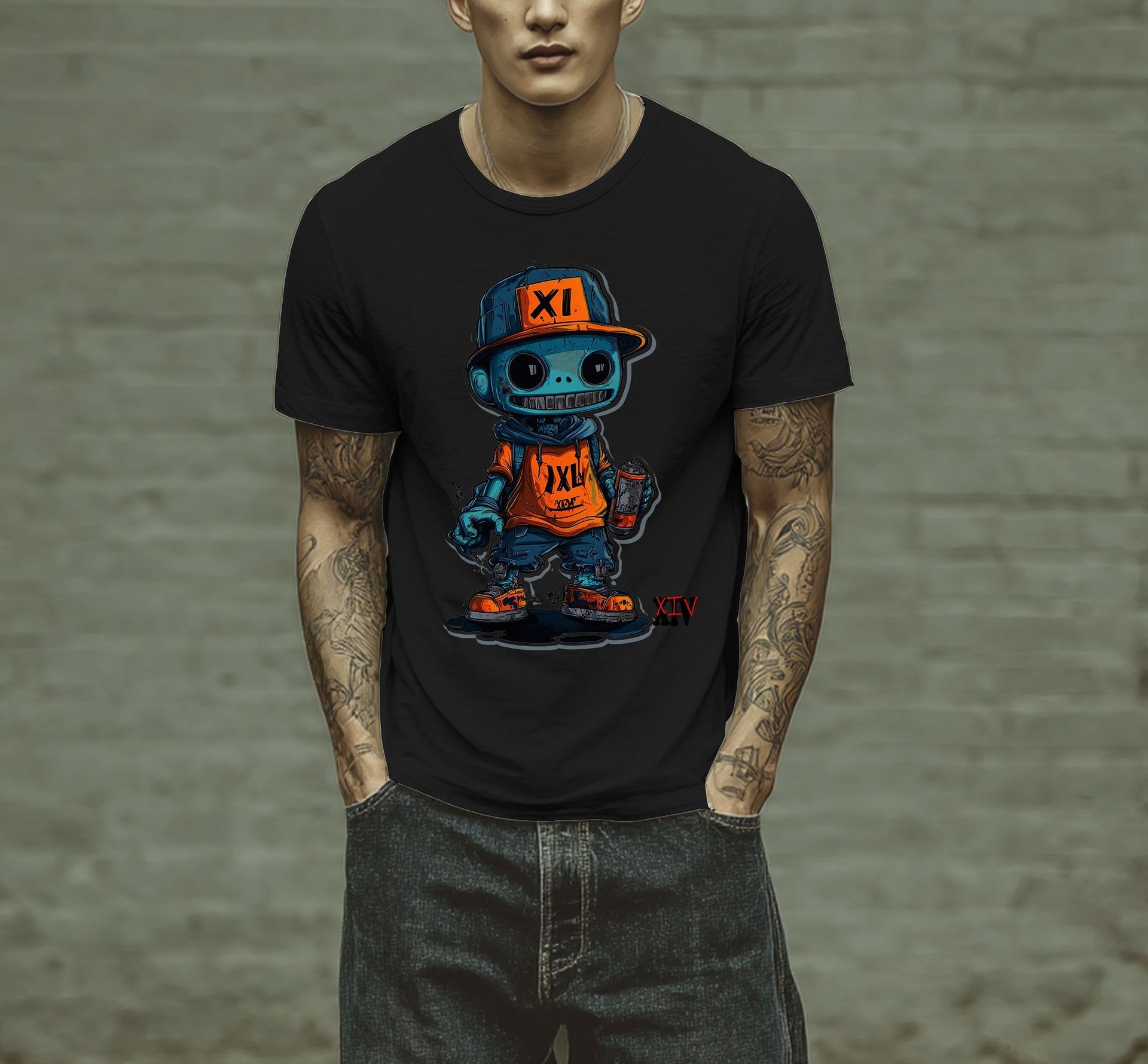 Graffiti Robot Character T-Shirt – Bold Urban Streetwear