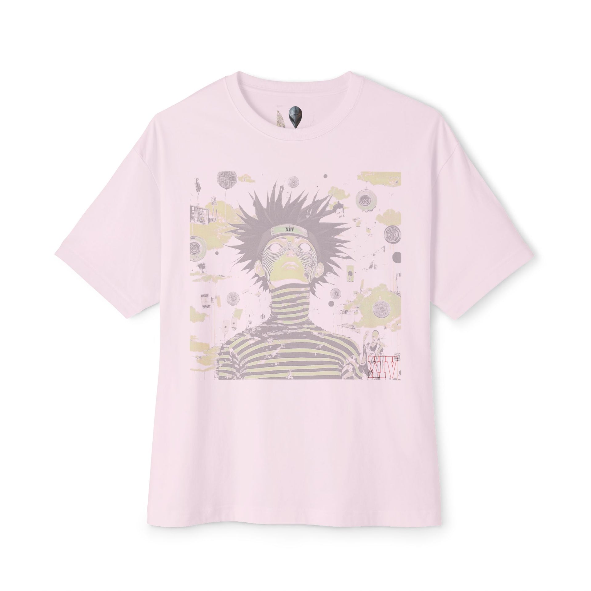 Psychedelic Anime Character T-Shirt – Bold Striped Design