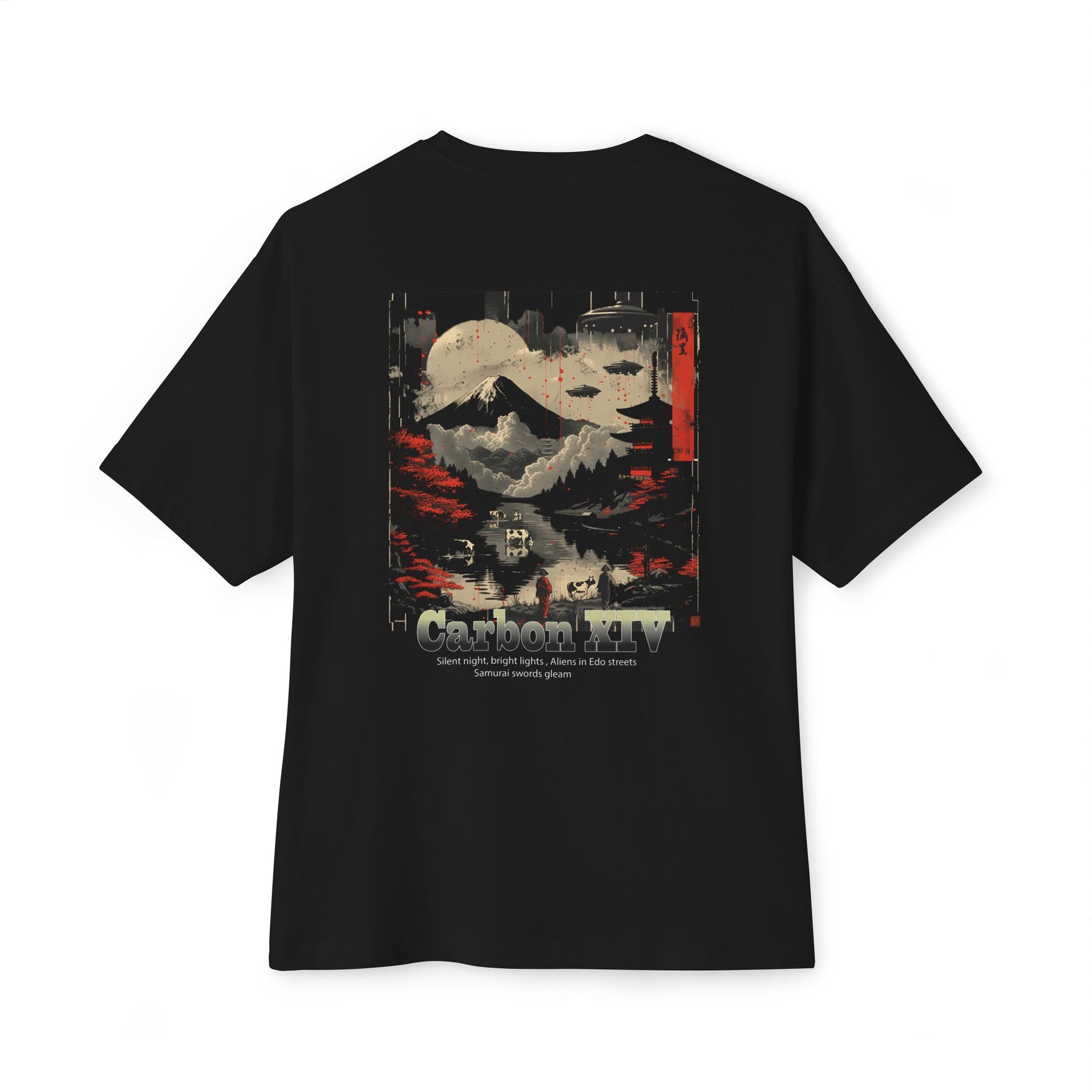 Carbon XIV Japanese Landscape Alien oversized Graphic Tee: Where Tradition Meets Futurism - Carbon XIV