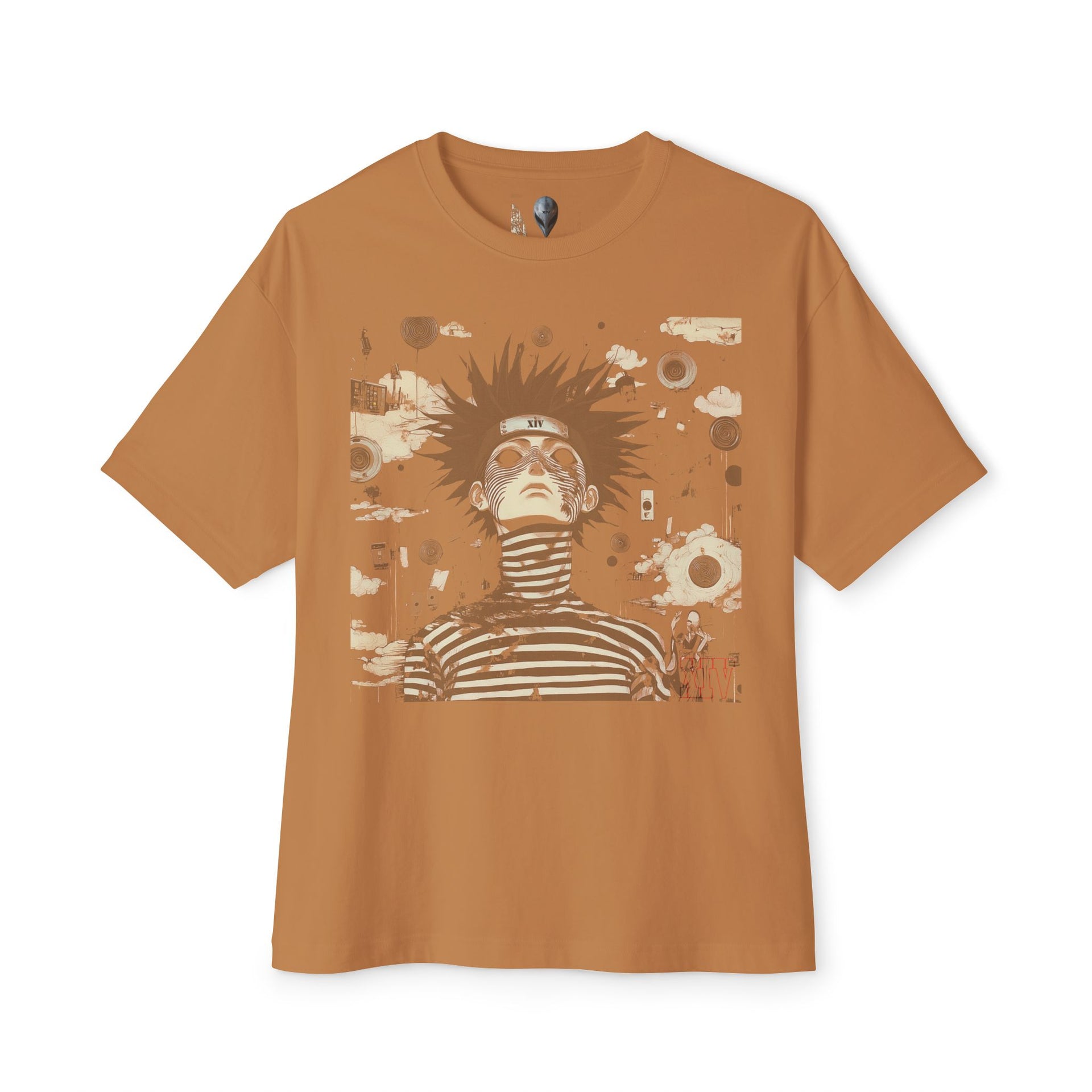 Psychedelic Anime Character T-Shirt – Bold Striped Design