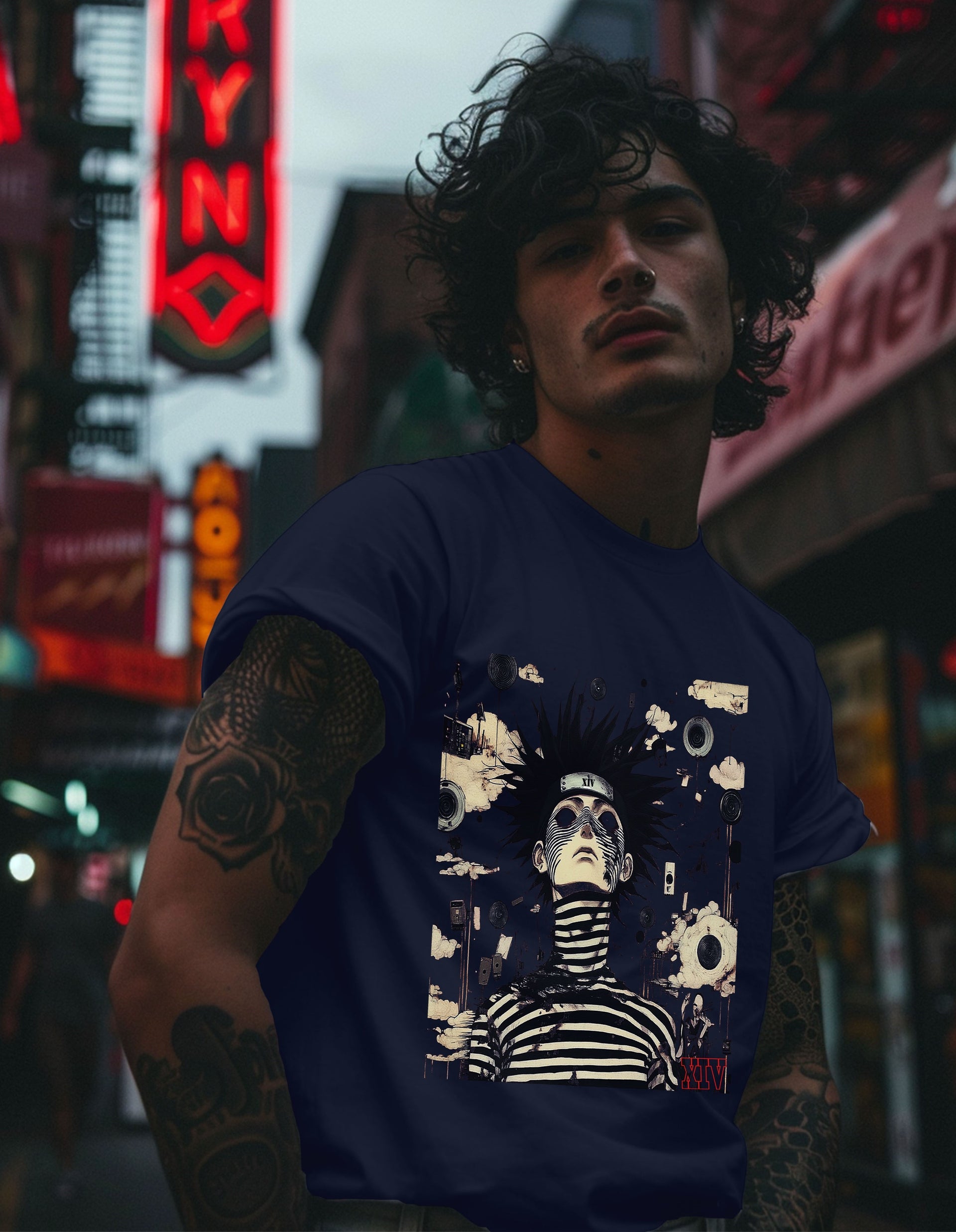 Psychedelic Anime Character T-Shirt – Bold Striped Design