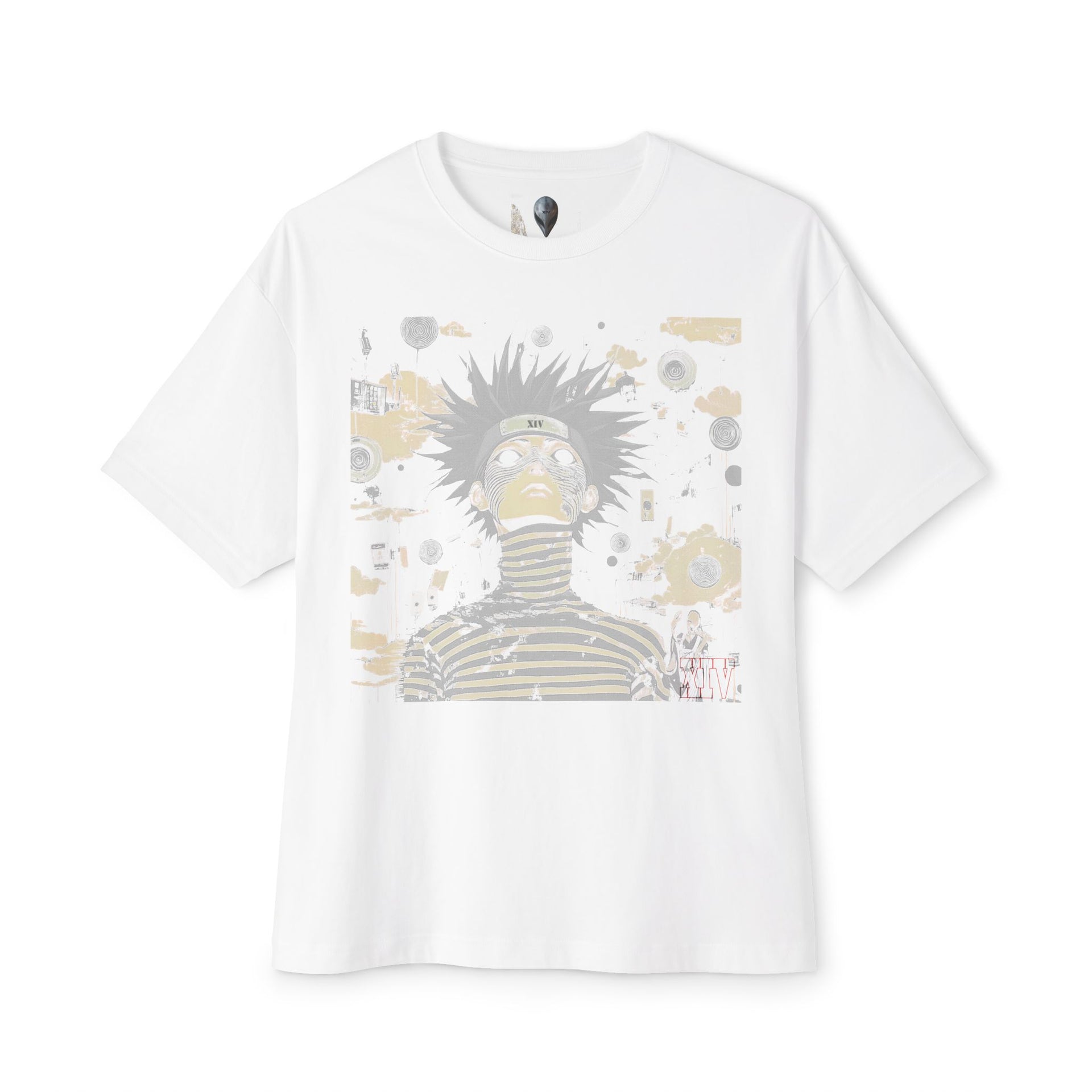 Psychedelic Anime Character T-Shirt – Bold Striped Design