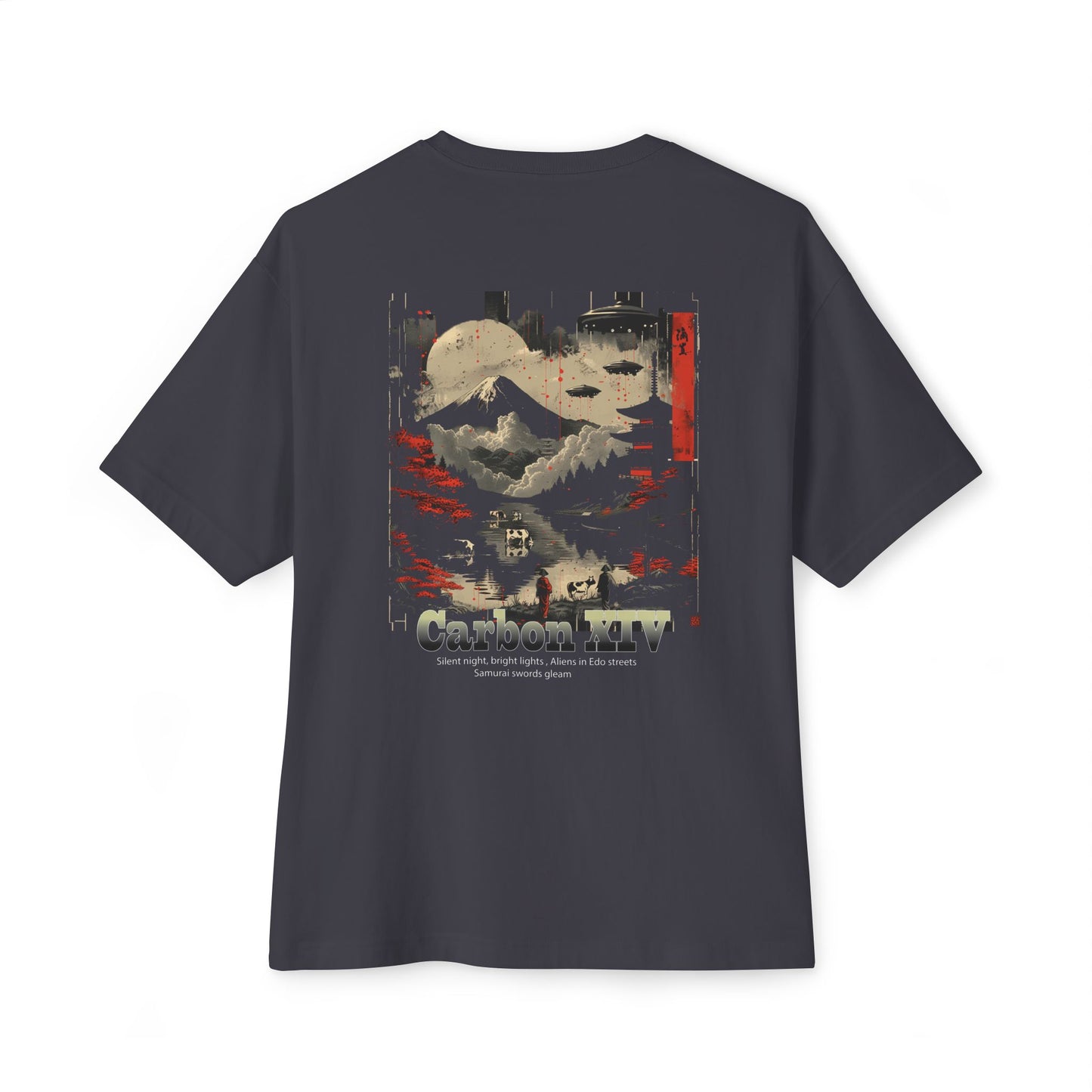 Carbon XIV Japanese Landscape Alien oversized Graphic Tee: Where Tradition Meets Futurism - Carbon XIV