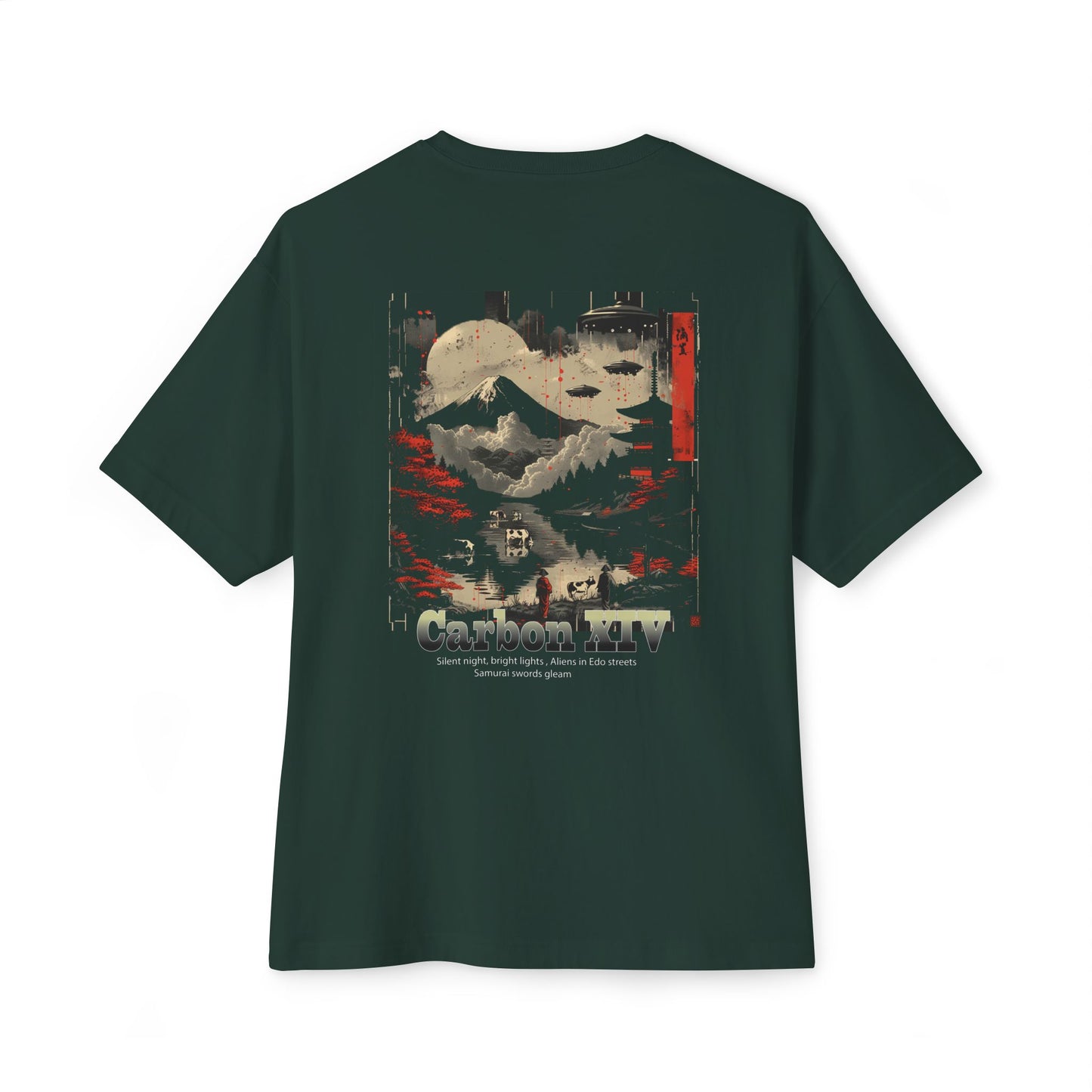 Carbon XIV Japanese Landscape Alien oversized Graphic Tee: Where Tradition Meets Futurism - Carbon XIV